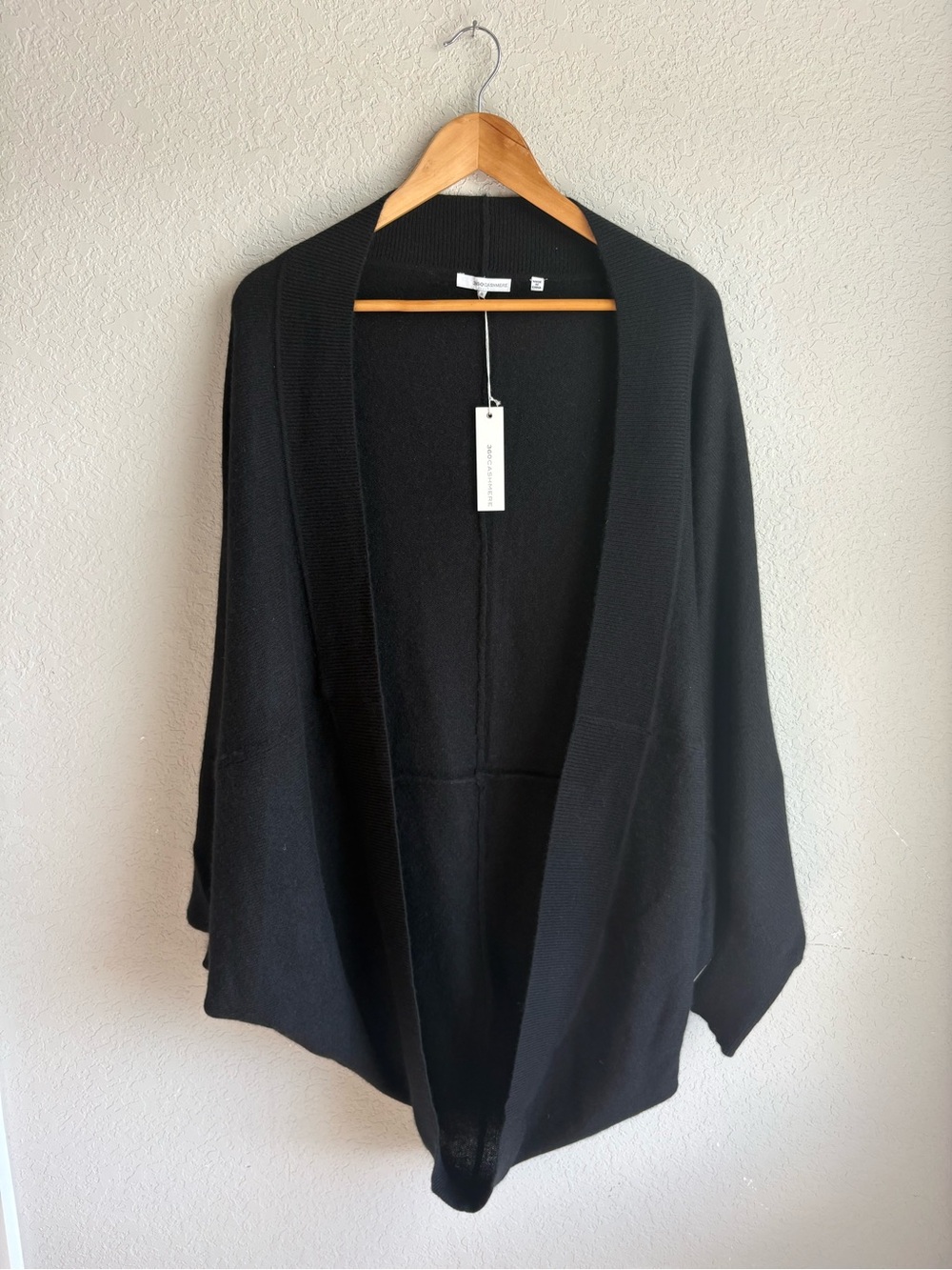360 Cashmere Black Open-Front Draped Cardigan NWT Small
